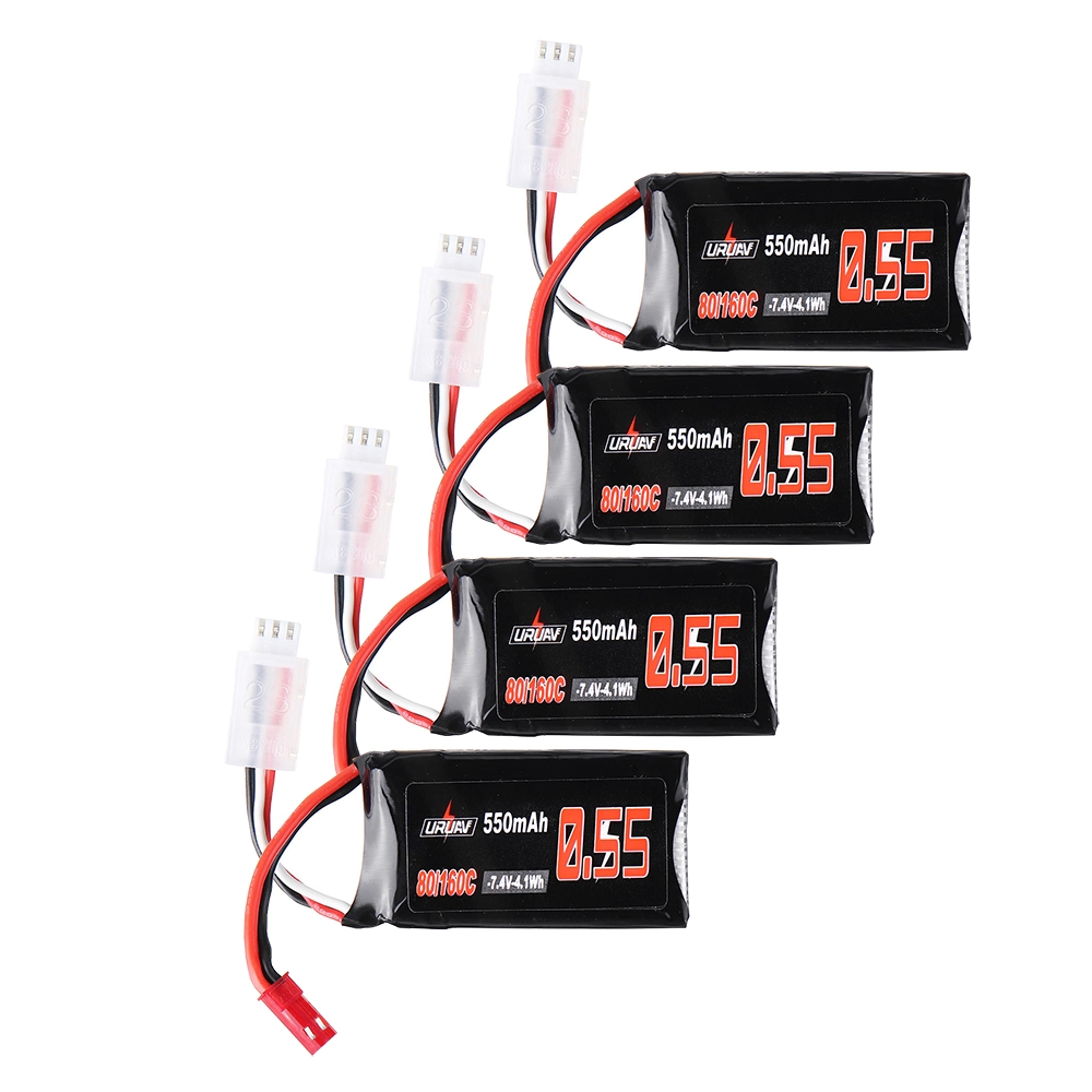 4Pcs URUAV 7.4V 550mAh 80/160C 2S Lipo Battery JST Plug for Eachine Aurora 90 100 RC Drone