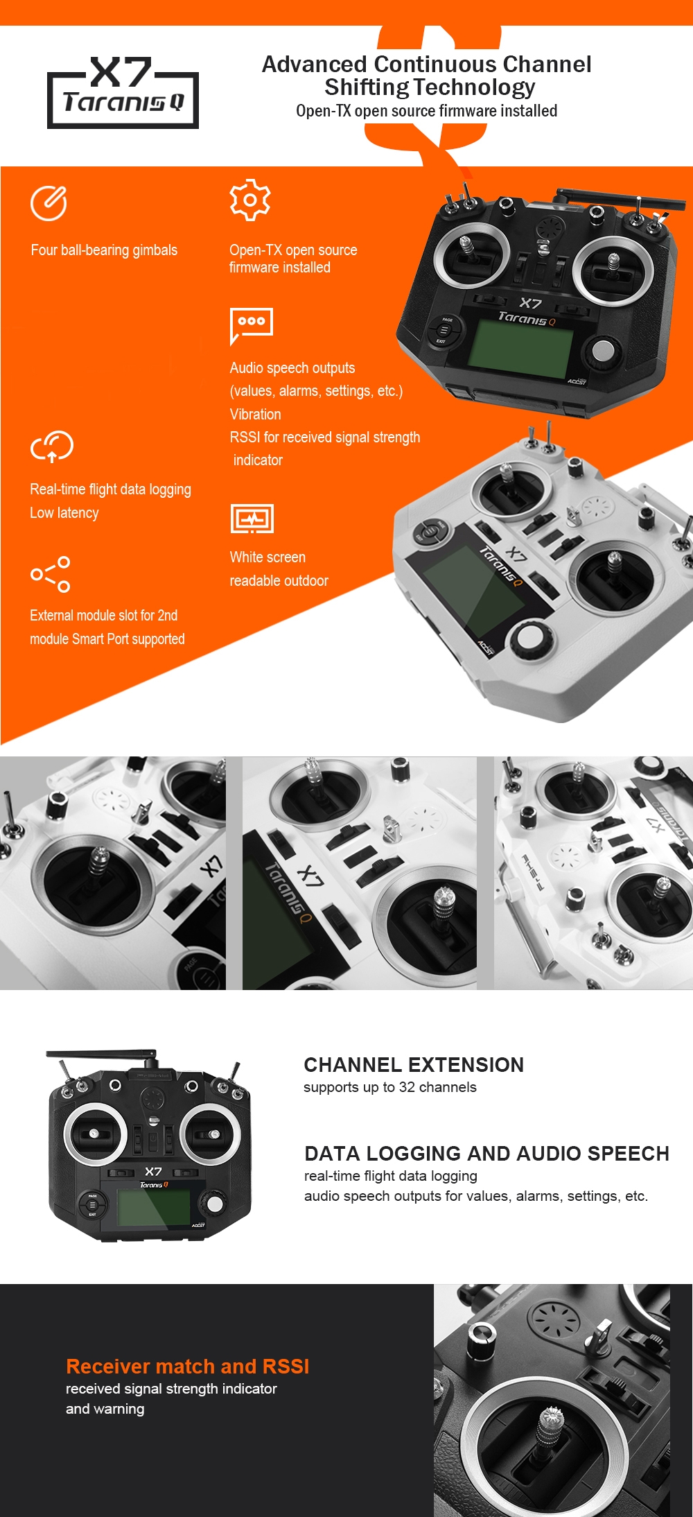 Summer Prime Sale FrSky ACCST Taranis Q X7 Transmitter 2.4G 16CH Mode 2 White Black International Version for RC Drone