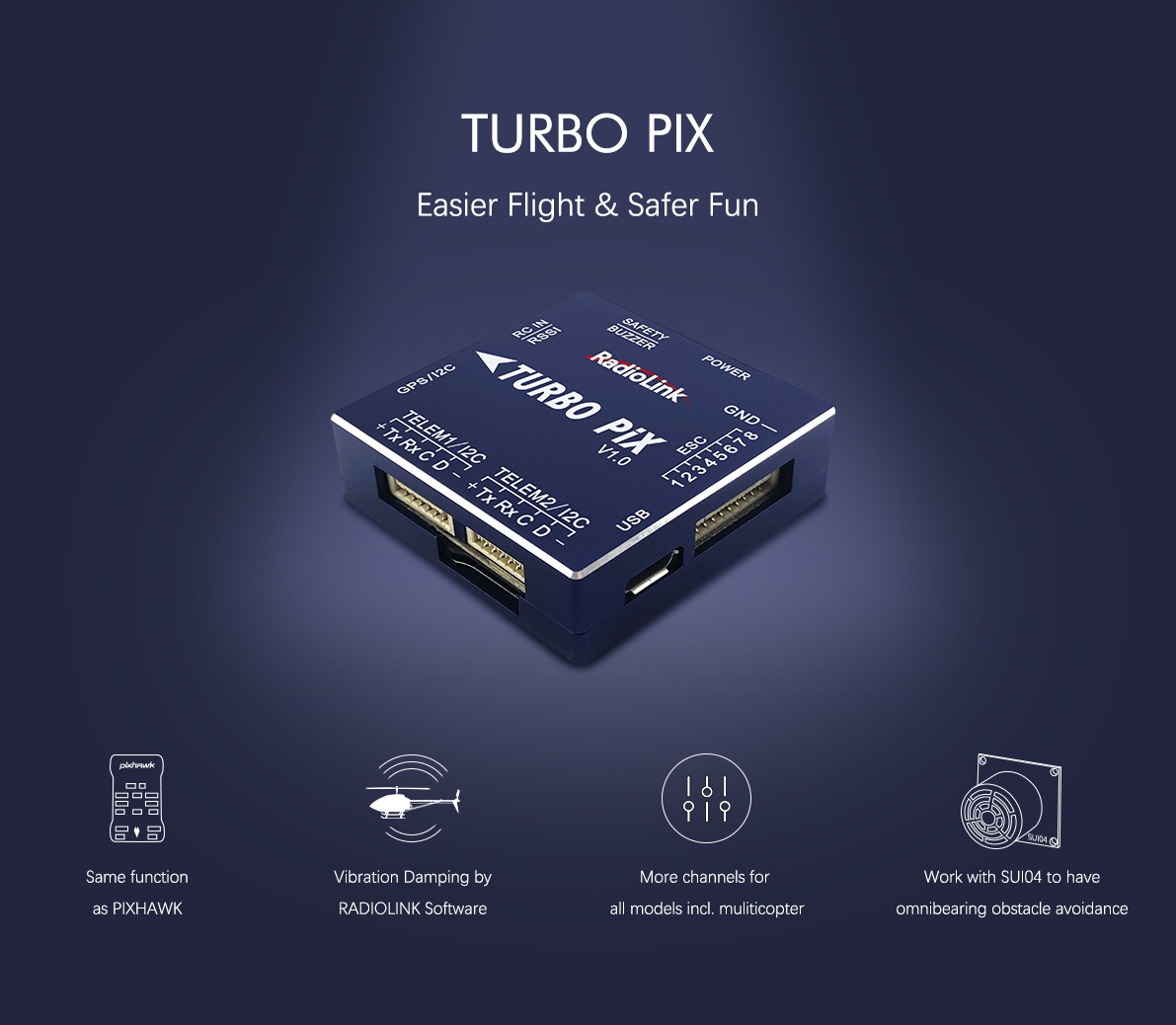 RadioLink TURBO PIX V1.0 Module PPM SBUS Flight Controller MPU6500 w/ 6pcs SUI04 Ultrasonic Ranging Sensor Transceiver for RC Drone