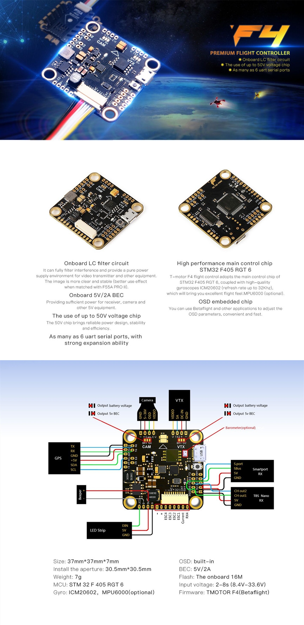 Summer Prime Sale T-Motor F4 Premium Flight Controller AIO OSD BEC for RC Drone FPV Racing