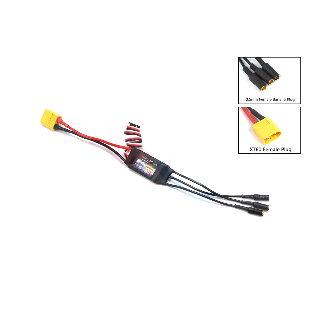 AEORC E-Power BE005 Motor Speed Controller 20A Brushless ESC 4S 5S with UBEC 3.5mm Banana Plug XT60 Connector for RC Airplane FPV Racing Drone
