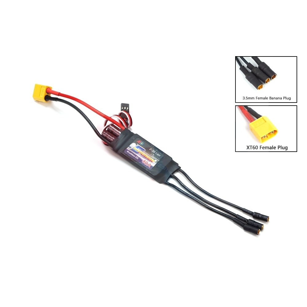 AEORC E-Power ESC Motor Speed Controller 40A Brushless ESC 4S 5S with UBEC 3.5mm Banana Plug XT60 Connector for RC Airplane FPV Racine Drone