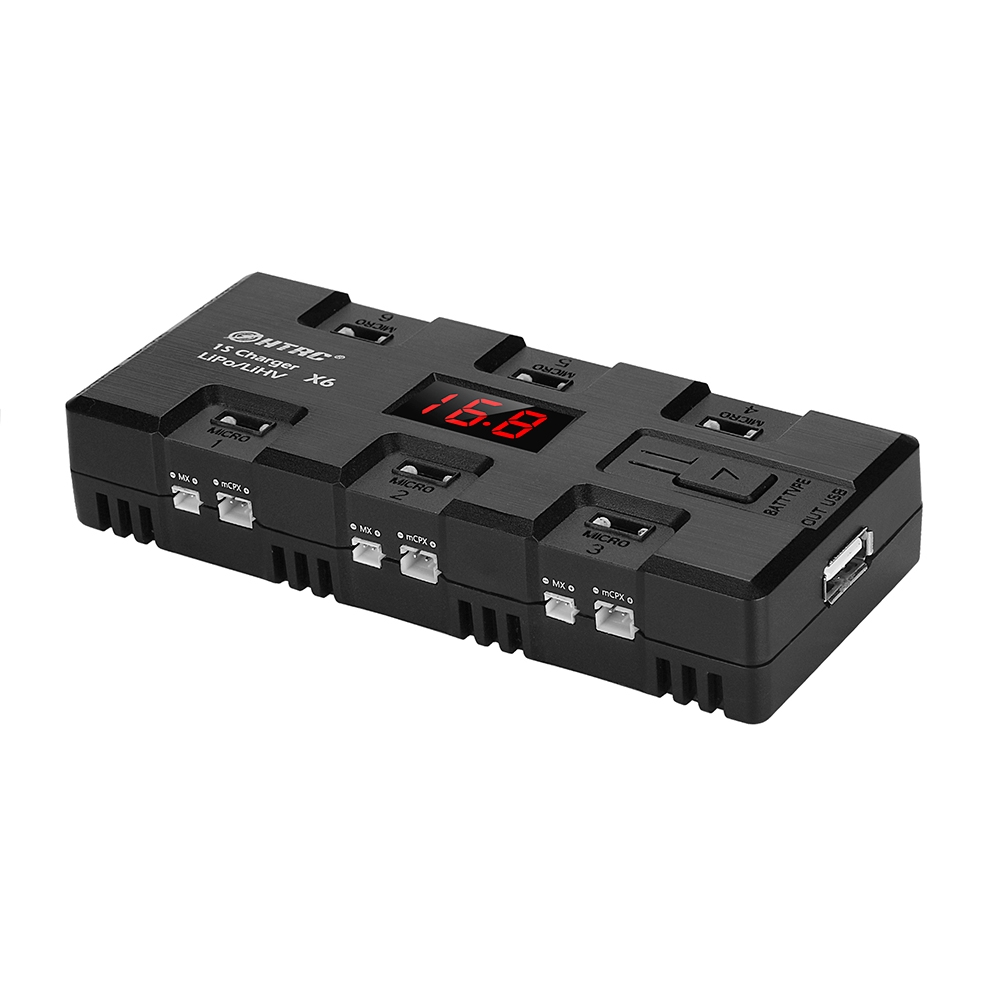 HTRC X6 4W*6 1A*6 DC Battery Charger with Micro MX MCPX JST Port for 1S LiPo/LiHV Battery