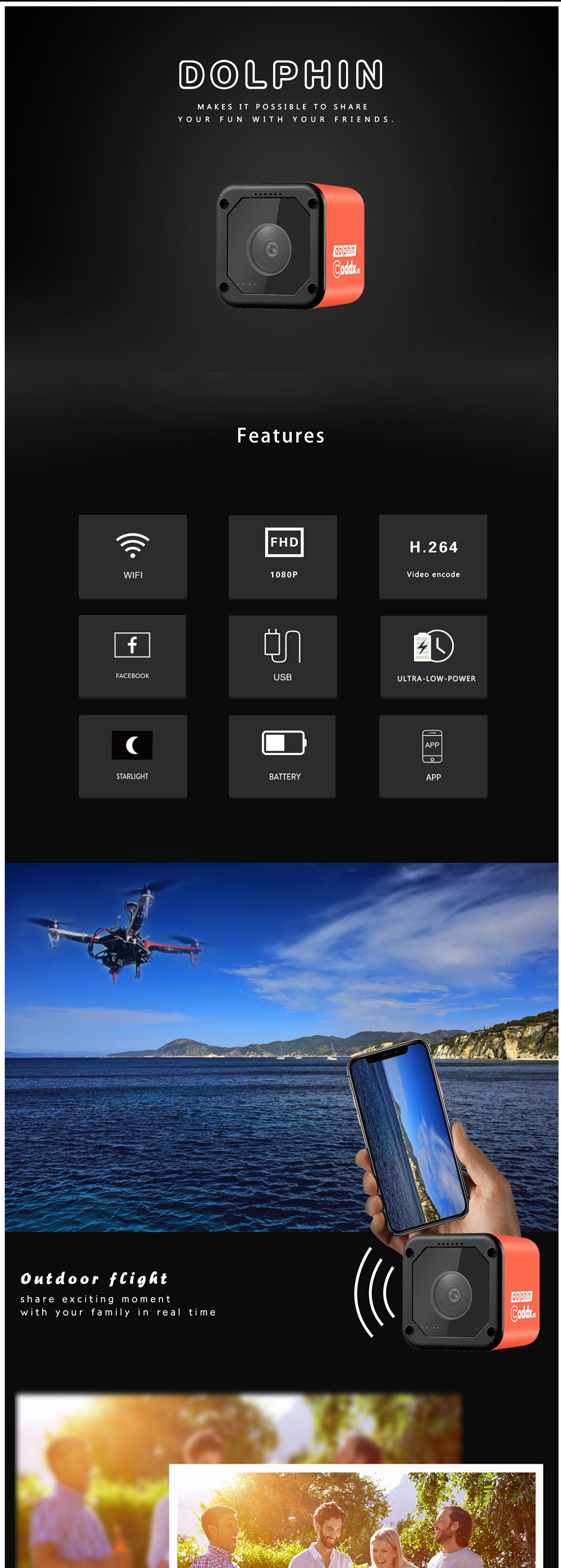 Caddx Dolphin Starlight 1080P DVR HD Recording Wifi 150 Degree Mini FPV Camera Action Sport Cam For RC Drone