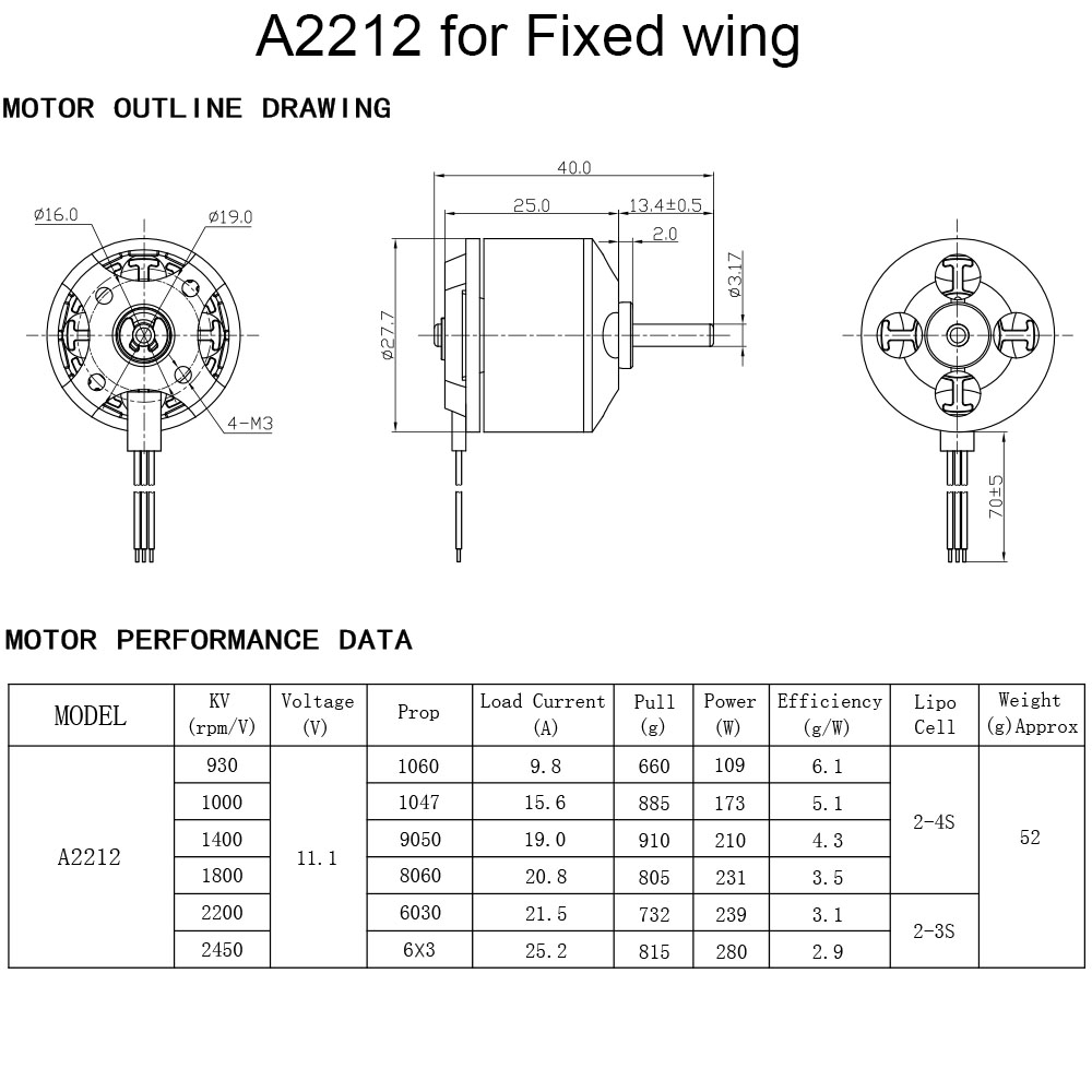 AURORA RC A2212 1400KV Brushless Motor for RC Drone Aircraft Airplane Front Pull Trainer 3D Stunt Light Plane