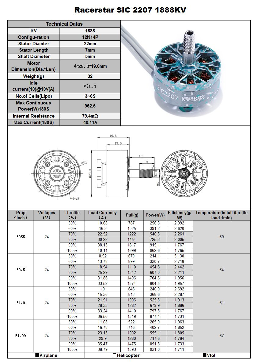 Racerstar SIC 2207 1888KV 2388KV 2688KV Brushless Motor RC Drone FPV Racing MultiRotors