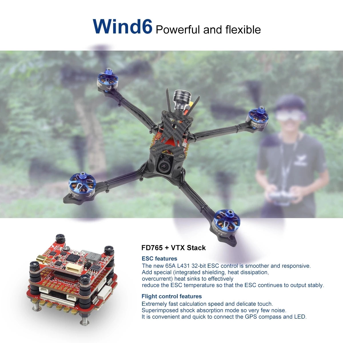 HGLRC Wind6 4S FPV Racing Drone F7 Dual Flight Control 65A 4in1 ESC 2408 2500KV Motor