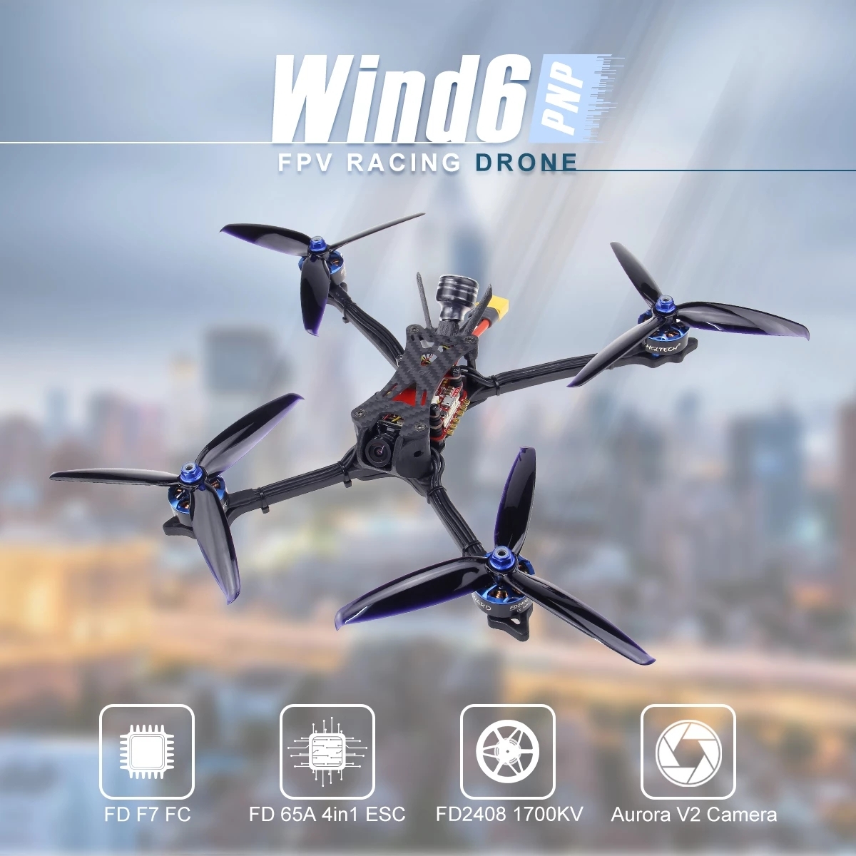 HGLRC Wind6 6S FPV Racing Drone F7 Dual Flight Control 65A 4in1 ESC 2408 1700KV Motor