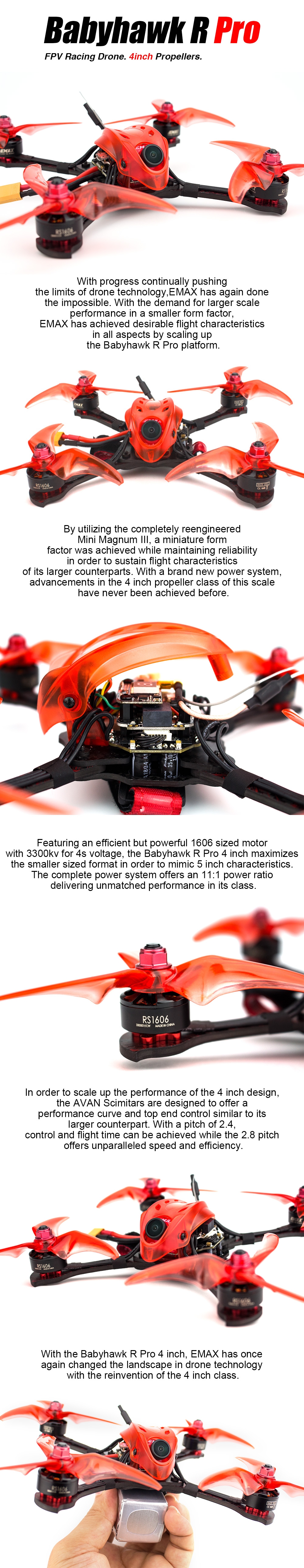 Emax BabyHawk R PRO 4 Mini Magnum III F4 4 Inch 3-6S FPV Racing Drone BNF w/ Caddx S1 Camera