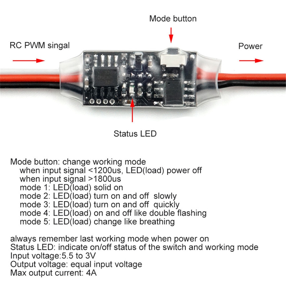 Fishbonne LED Light Switch 5 Mode PWM Remote Control for FPV Racing RC Drone