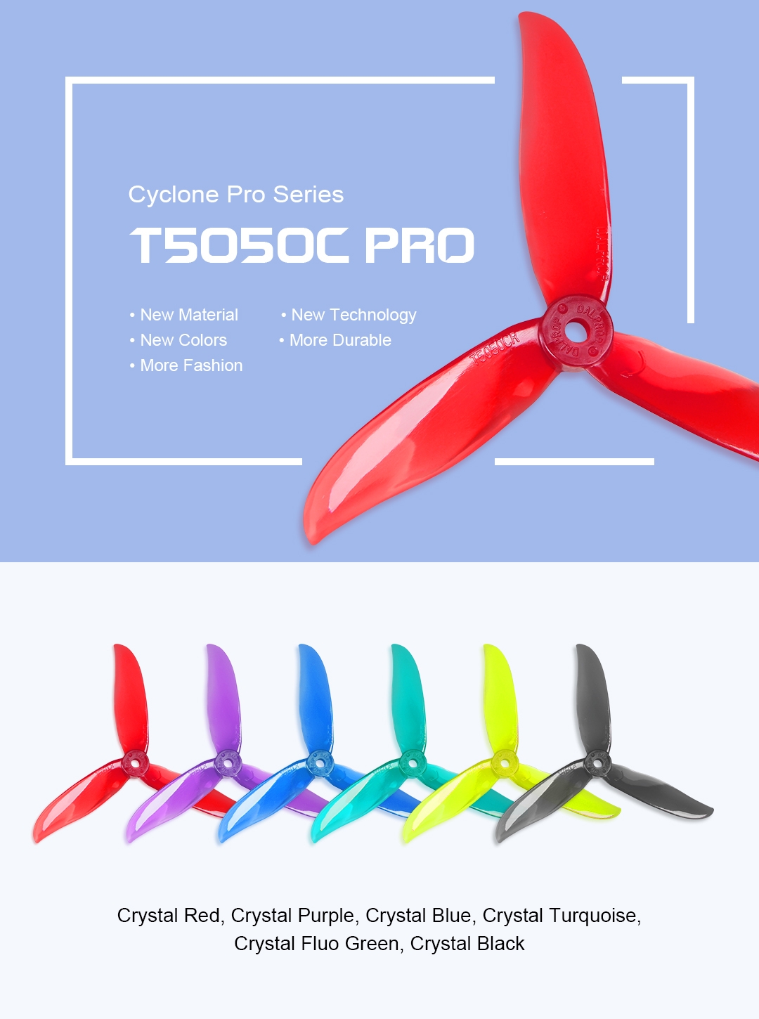 2 Pairs DALPROP Cyclone T5050C Pro 5 Inch Unbreakable 3-blade Propeller for RC Drone FPV Racing