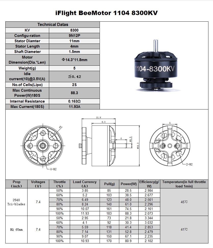 iFlight BeeMotor 1104 4200/5000/8300KV 2S/4S 1.5mm Shaft Brushless Motor SH1.0mm 3pin for FPV Racing RC Drone