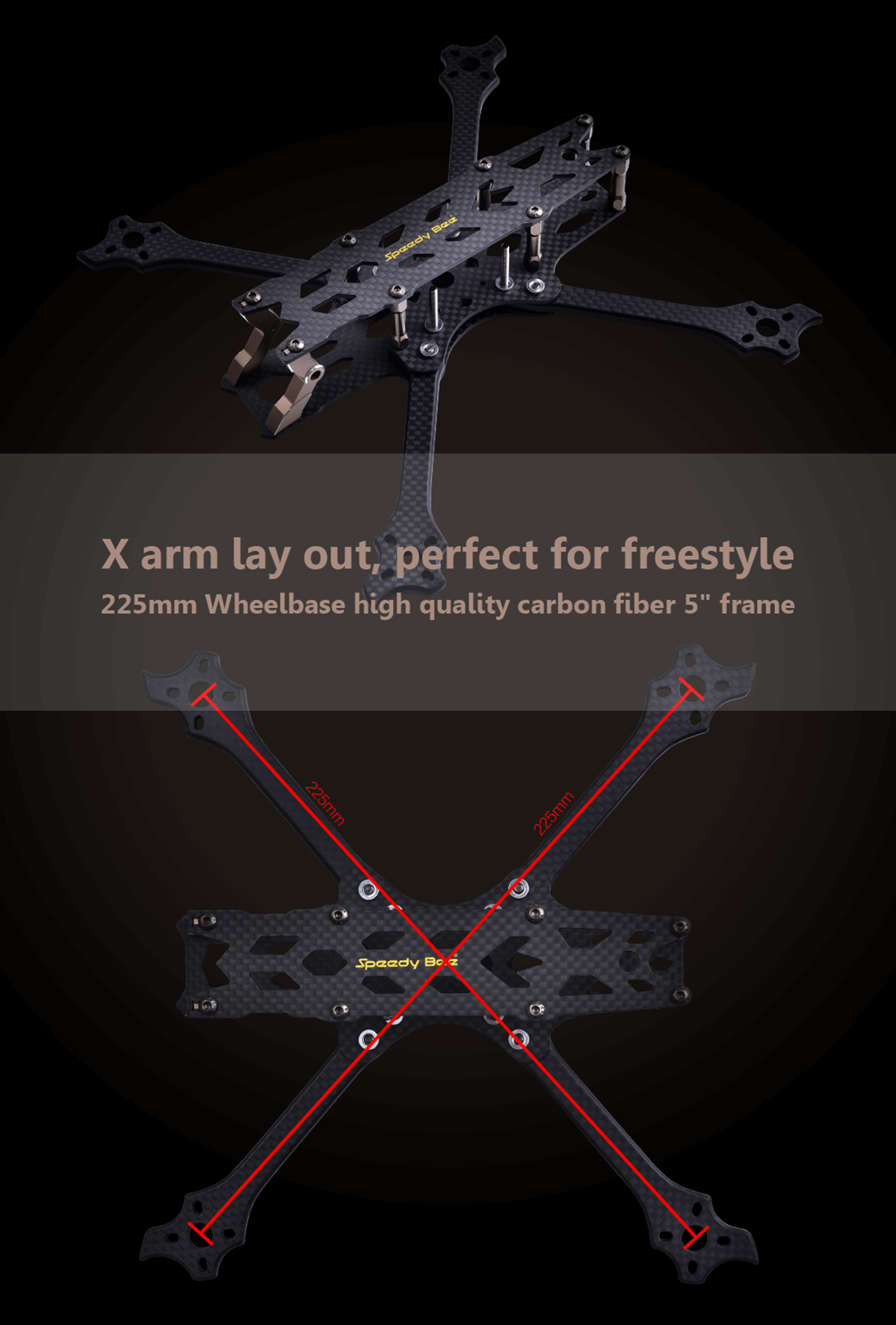 Speedy Bee 225mm Wheelbase 5mm Arm 3K Carbon Fiber Frame Kit for RC Drone FPV Racing