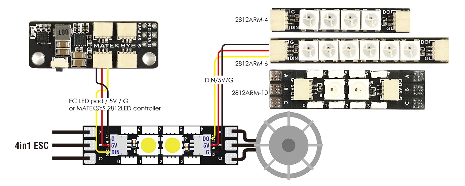 4PCS MATEKSYS 2812 Arm Light 10 Bits LED Board W/ Motor Wire For FPV Racing RC Drone