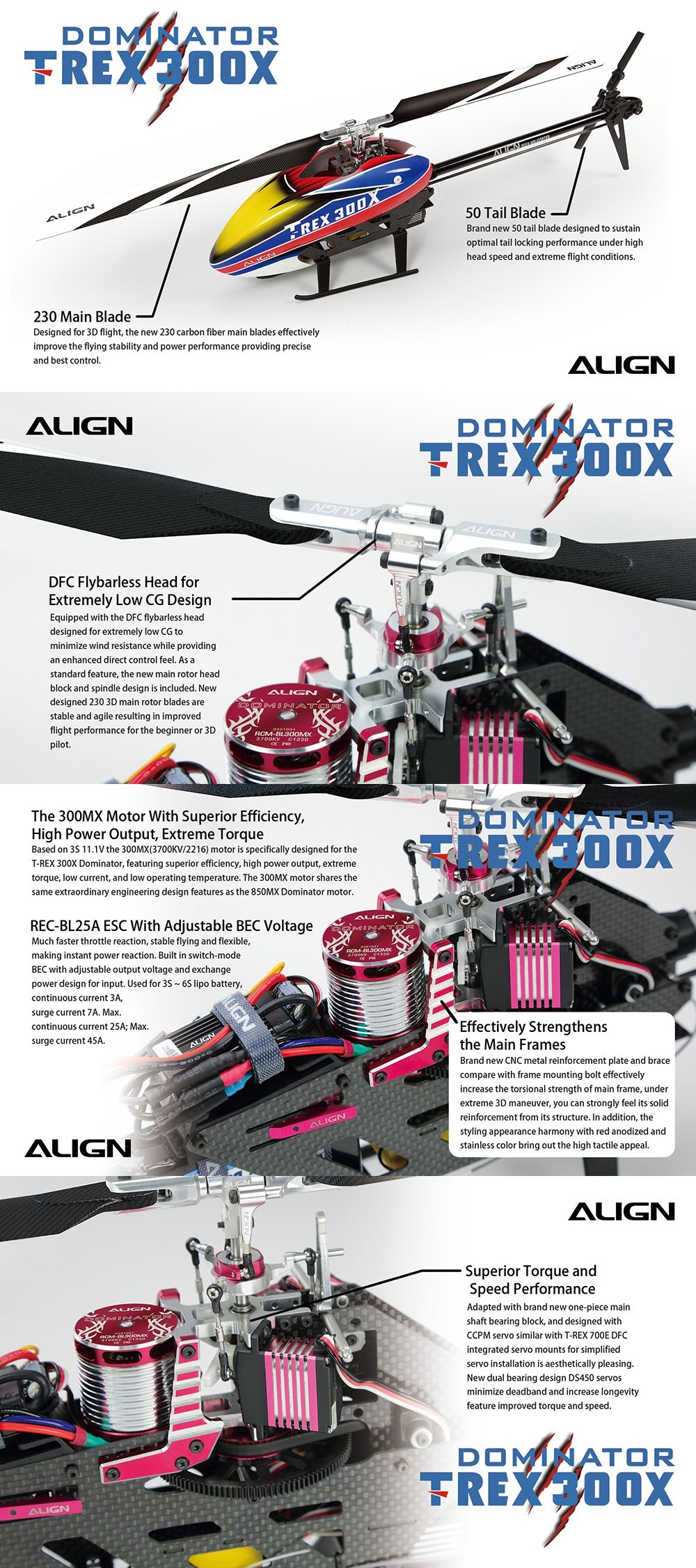 Align T-Rex 300X DOMINATOR DFC 6CH 3D Flying RC Helicopter Super Combo With RCE-BL25A ESC 3700KV Motor Digital Servos