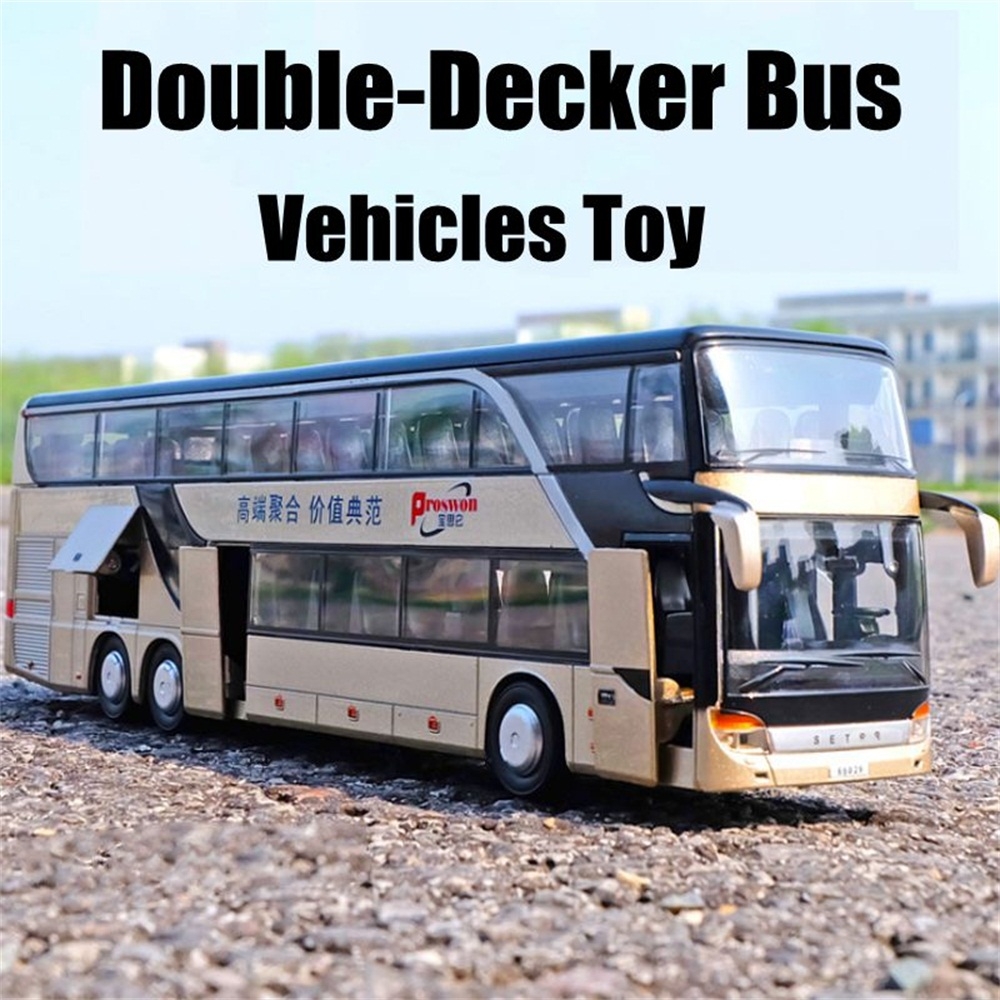 Double-decker Bus Vehicles Children's Toy Alloy Car Diecast Model 1:50 Sound and Light Pull Back Large Bus