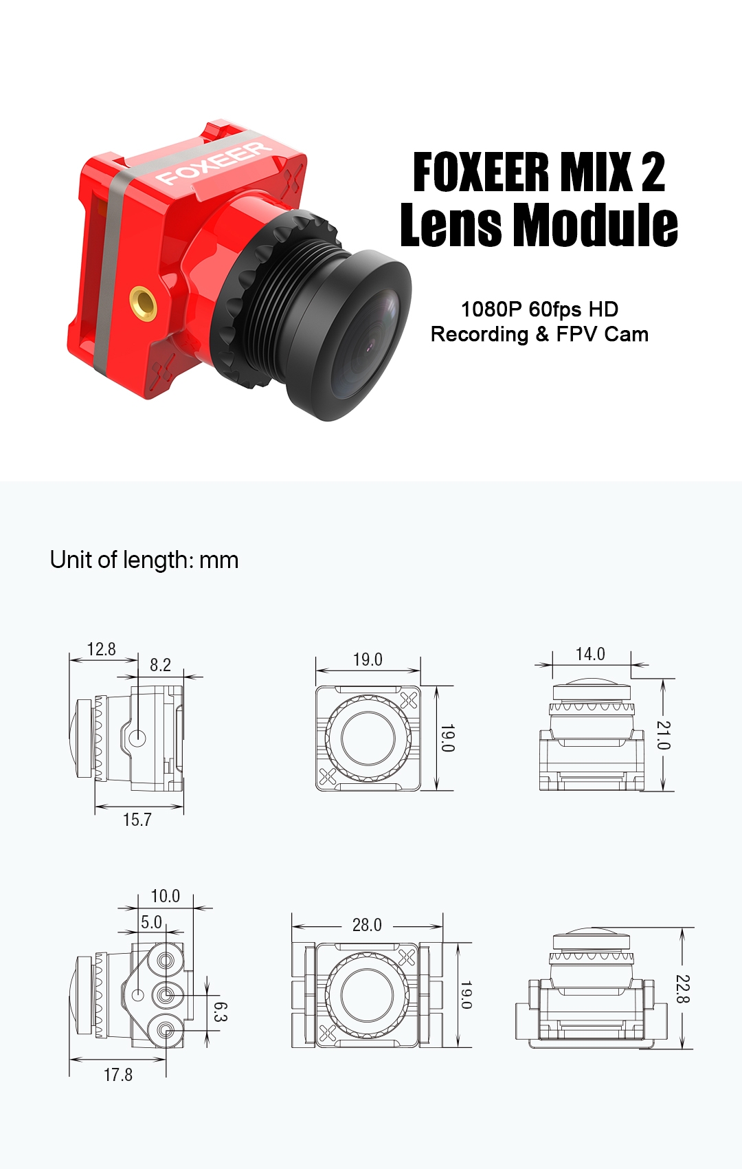 Foxeer Mix 2 Lens and Lens Module 1080P 60fps HD Recording Mini FPV Camera For RC Racer Drone
