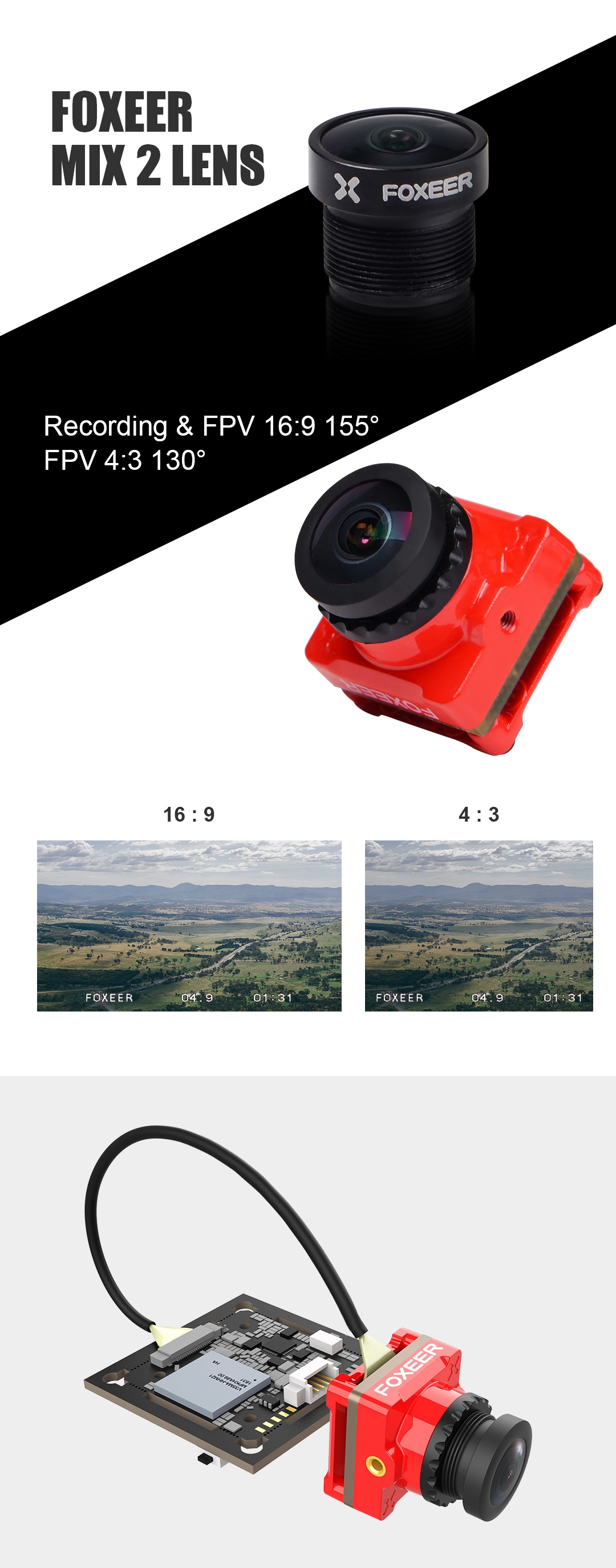 Foxeer Mix 2 FPV Camera Lens 1080P 60fps FOV 155 Degree NTSC/PAL Switchable
