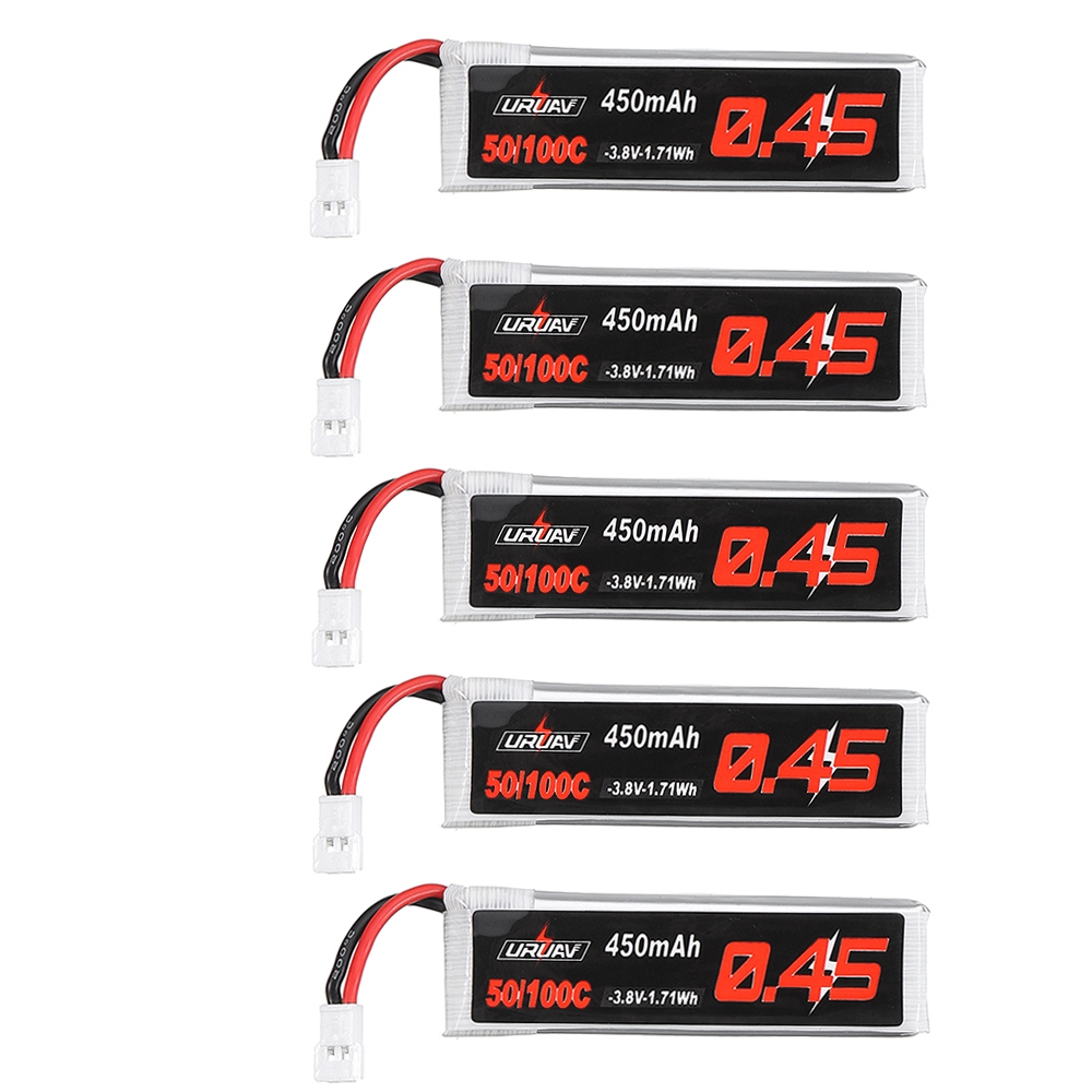 5Pcs URUAV 3.8V 450Mah 80/160C 1S HV 4.35V Lipo Battery PH2.0 Plug for Happymodel Snapper7 Emax Tinyhawk
