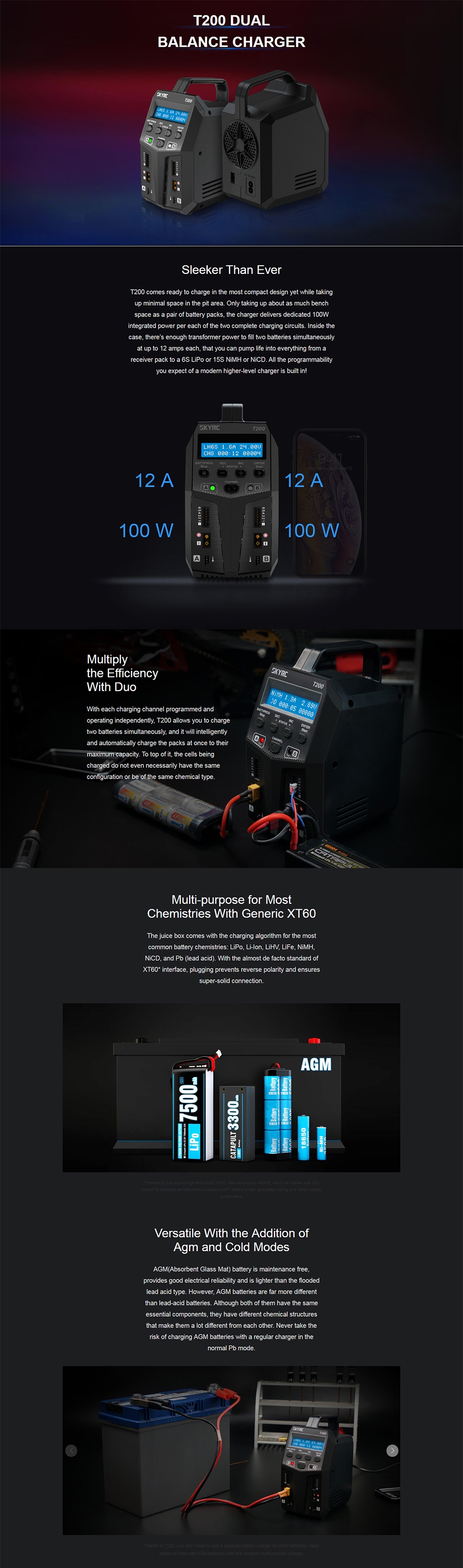 SKYRC T200 2X100W 12A AC/DC DUAL Battery Balance Charger for 1-6S Lipo/LiHV/LiFe/LiIon Battery