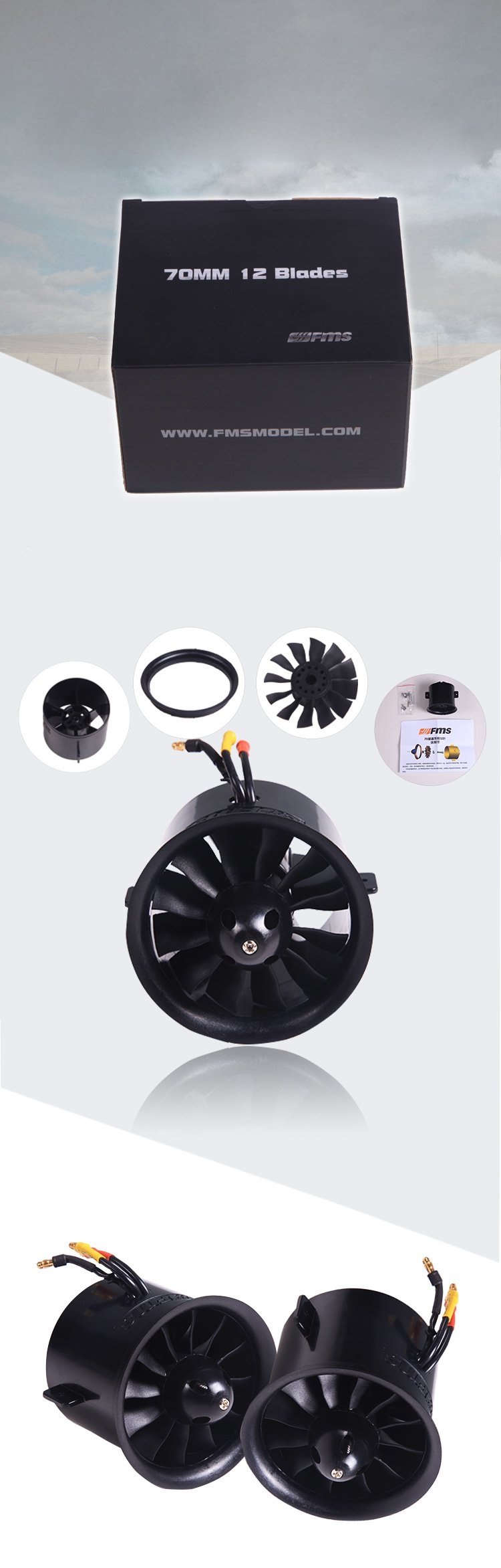 FMS 70mm 4S V2 12 Blades Ducted Fan EDF With 2845 KV2750 Brushless Motor Outrunner For RC Airplane