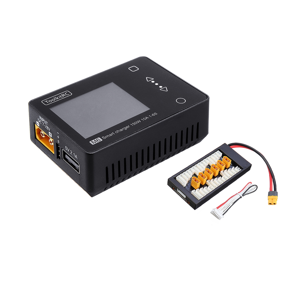 ToolkitRC M6 MINI 150W 10A Smart Battery Charger Black with XT60 Charger Board for 2-6S Lipo Battery