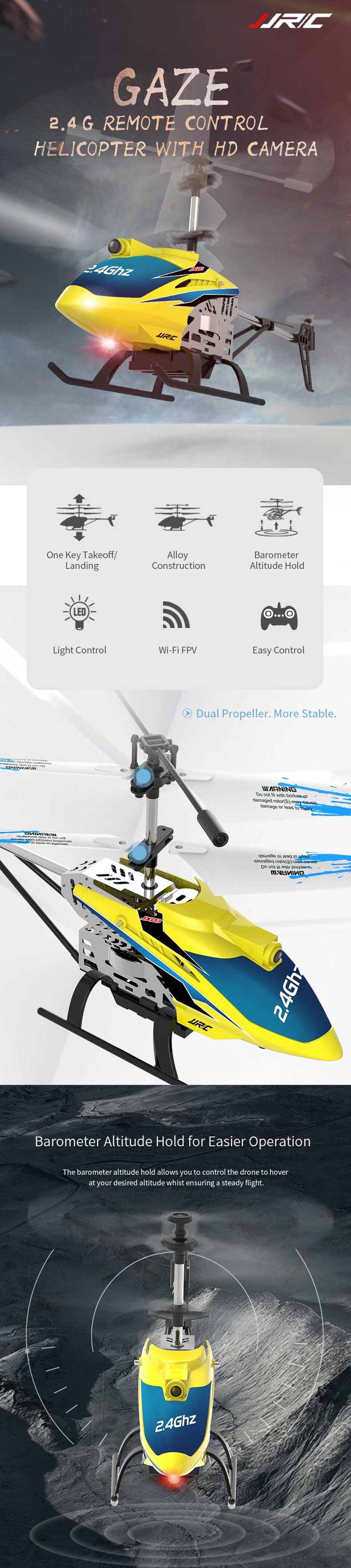 JJRC GAZE JX03 2.4G 4CH Altitude Hold Hover One-key Takeoff RC Helicopter RTF With 720P HD Camera