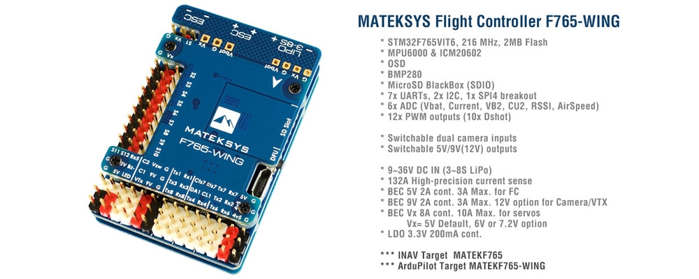 $60 for Matek Systems F765-WING STM32F765VI Flight Controller Built-in OSD for RC Airplane Fixed Wing
