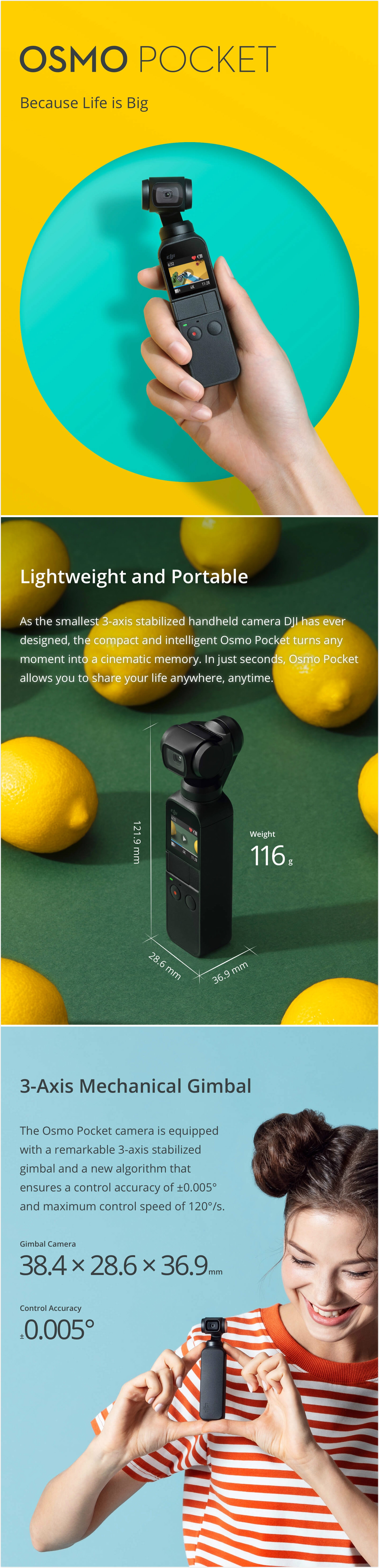 DJI Osmo Pocket 3-Axis Stabilized Handheld Camera HD 4K 60fps 80 Degree FPV Gimbal Smartphone