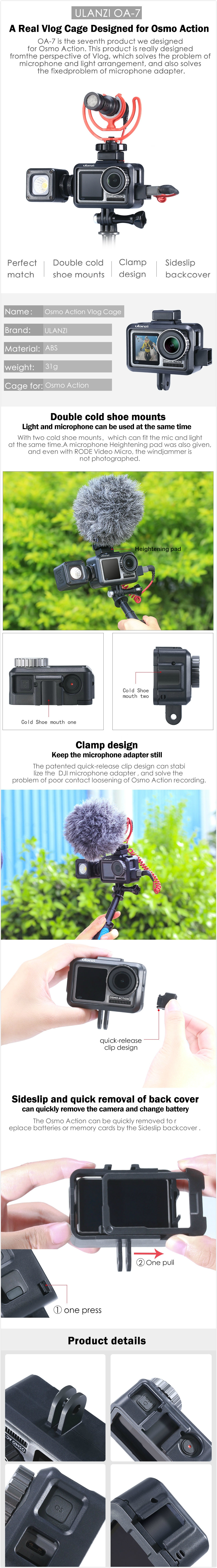 Ulanzi OA-7 OSMO Action Vlog Cage Protective Video Case Frame Mount Housing Shell Cover for DJI OSMO Action Camera
