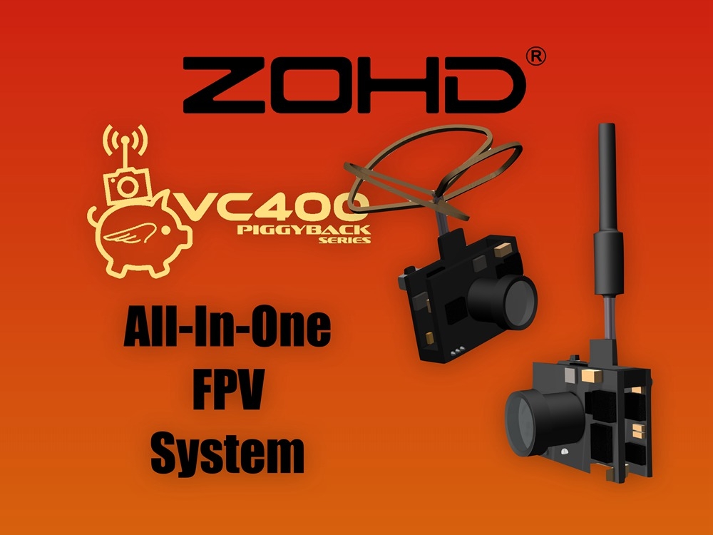 ZOHD VC400 PIGGYBACK AIO NTSC FPV Camera w/ OSD 400mW 5.8G 40CH VTX 600TVL 120 FOV ultra-light Racing Camera for FPV RC Airplane