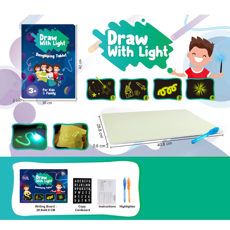 A3 Size 3D Children's Luminous Drawing Board Toy Draw with Light Fun for Kids Family