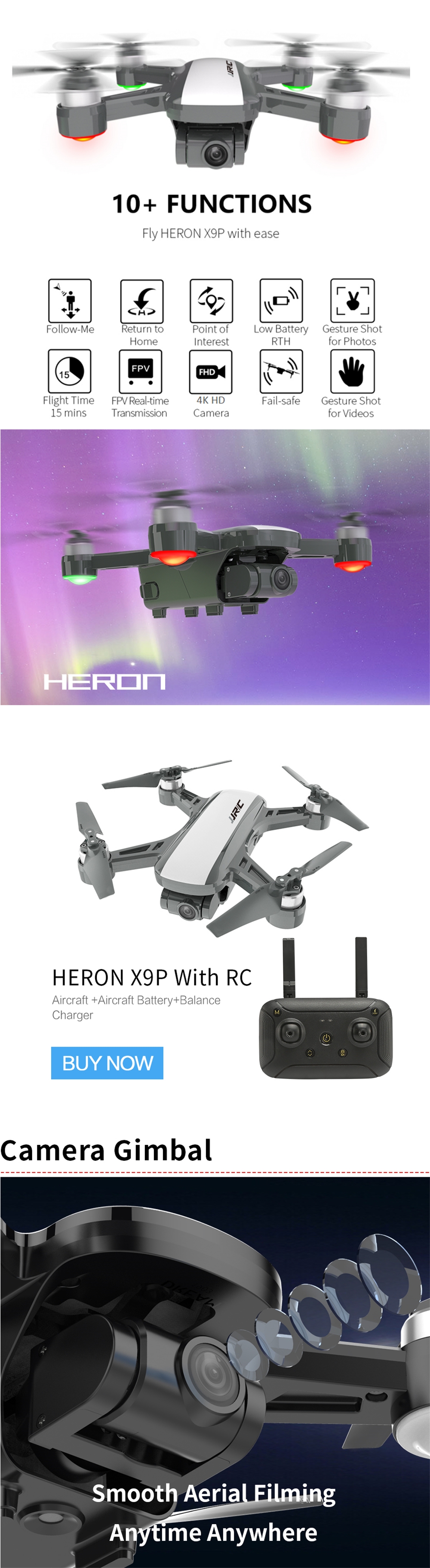 JJRC X9P Heron GPS 5G WiFi FPV With 4K HD Camera Optical Flow Positioning RC Drone Quadcopter RTF
