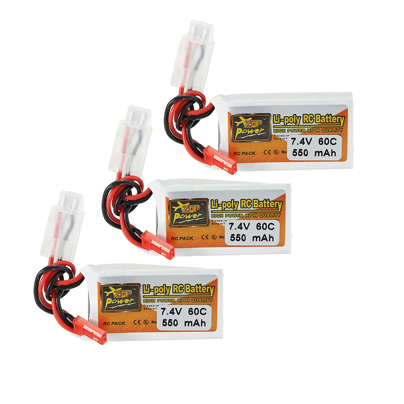 3Pcs ZOP Power 7.4V 550mah 70C 2S Lipo Battery JST Plug For Eachine Aurora 90 100