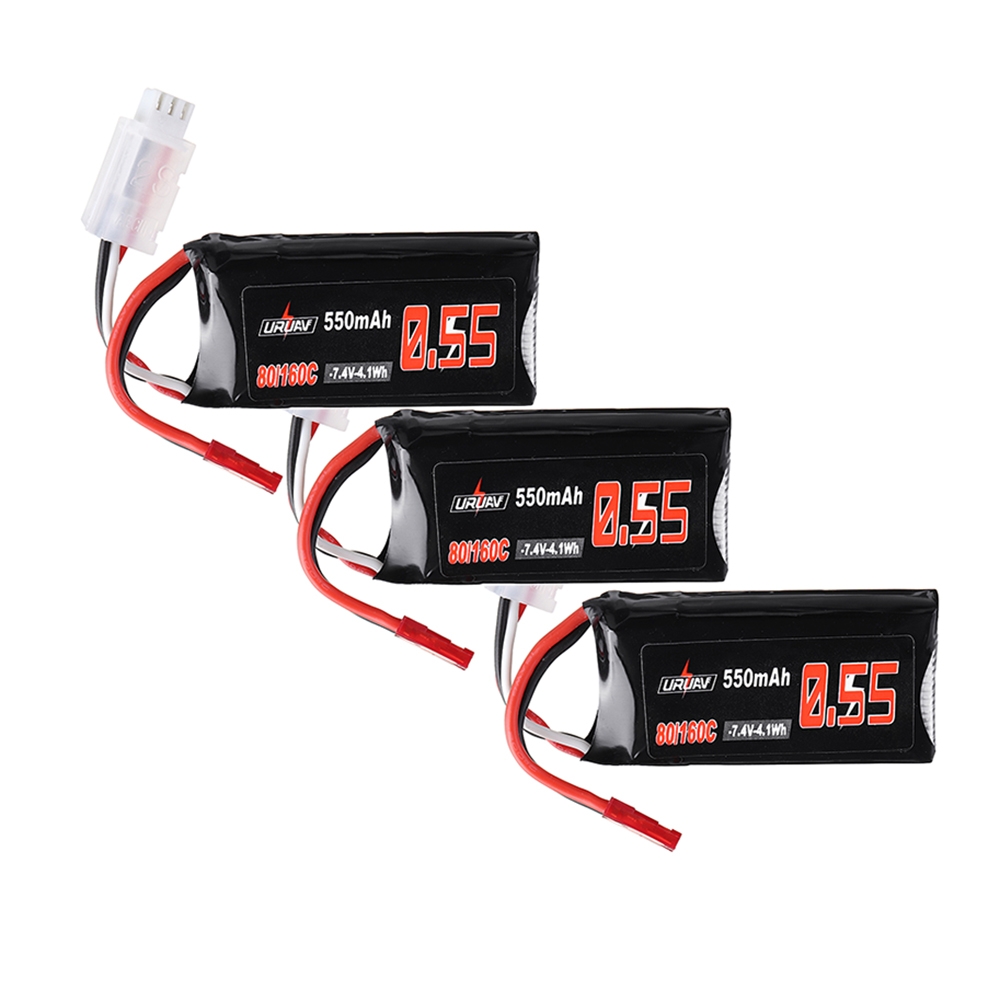 3Pcs URUAV 7.4V 550mAh 80/160C 2S Lipo Battery JST Plug for Eachine Aurora 90 100 RC Drone