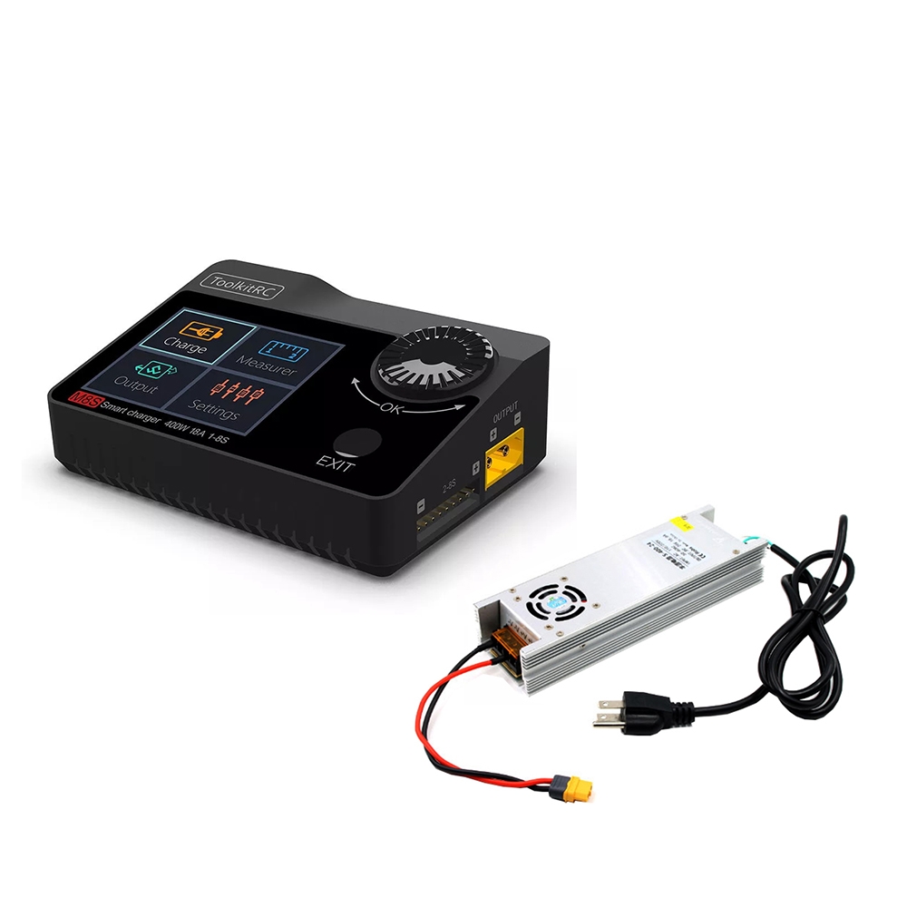 ToolkitRC M8S 400W 18A Color Screen Balance Charger Discharger with 400W 16.6A 24V Power Supply Adapter