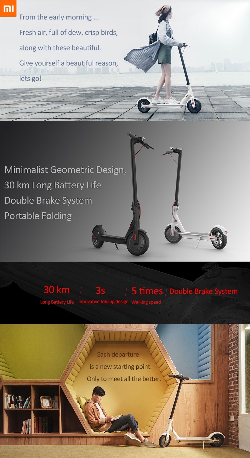 Xiaomi M365 IP54 12.5kg Ultralight 30km Long Life Folding Electric Scooter Intelligent BMS Double Brake System 25 km/h Max. Load 100kg Two Wheels Electric Scooter