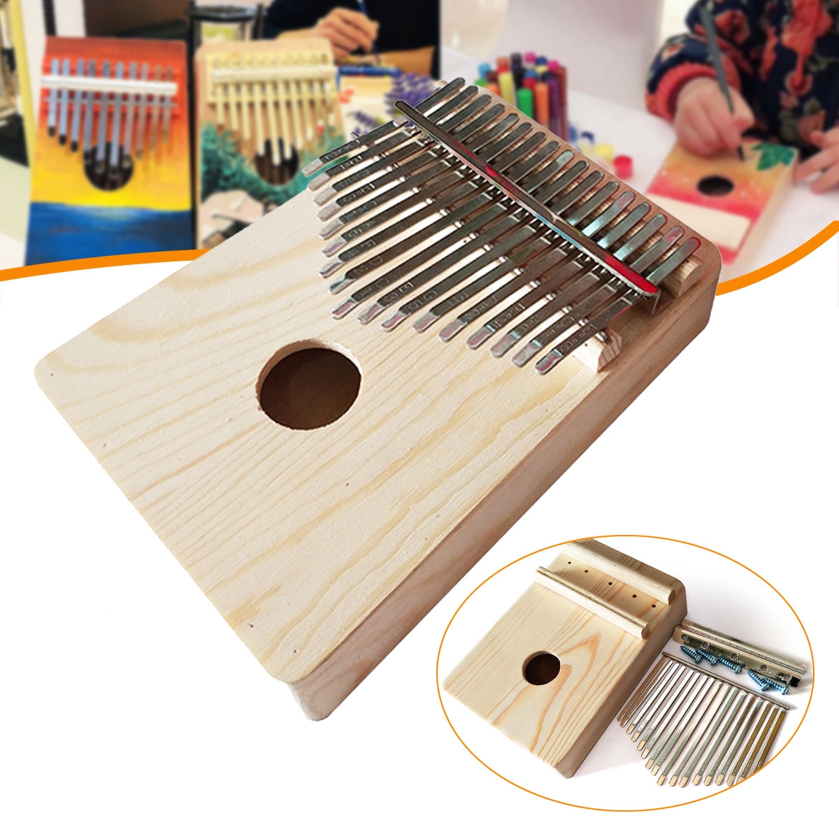 17 Key Mbira DIY Kit Finger Thumb Piano for Handwork Painting Musical Instrument