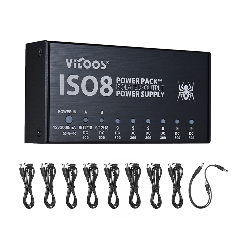 VITOOS ISO8 Compact Size Guitar Effects Power Supply Adapter Noise Reduction Isolated DC Outputs for 9V/ 12V/ 18V Guitar Effects - Photo: 1