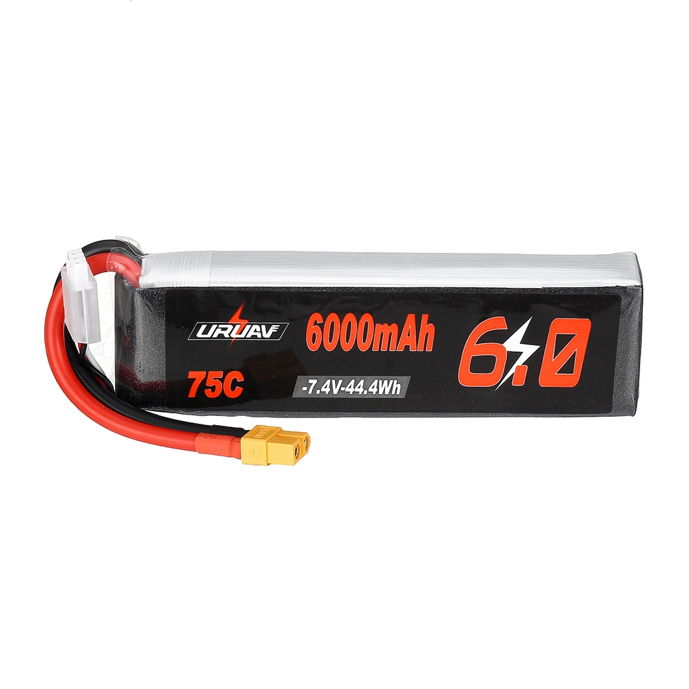 URUAV 7.4V 6000mAh 75C 2S Lipo Battery XT60 Plug for RC Car