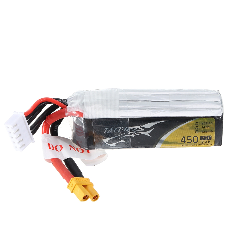 TATTU FPV 14.8V 450mAh 45C 4S1P Lipo Battery XT60U-F Plug for RC Drone