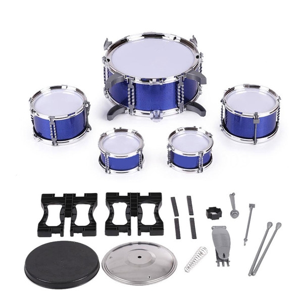 Kids Jazz Drum Set Kit Musical Educational Instrument 5 Drums + 1Cymbal with Stool Drum Sticks Percussion Instrument