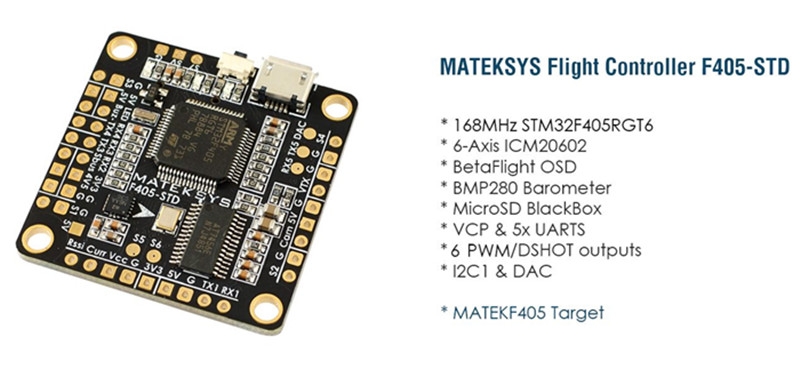 Matek F405-STD BetaFlight STM32F405 Flight Controller Built-in OSD Inverter for RC Multirotor FPV Racing Drone
