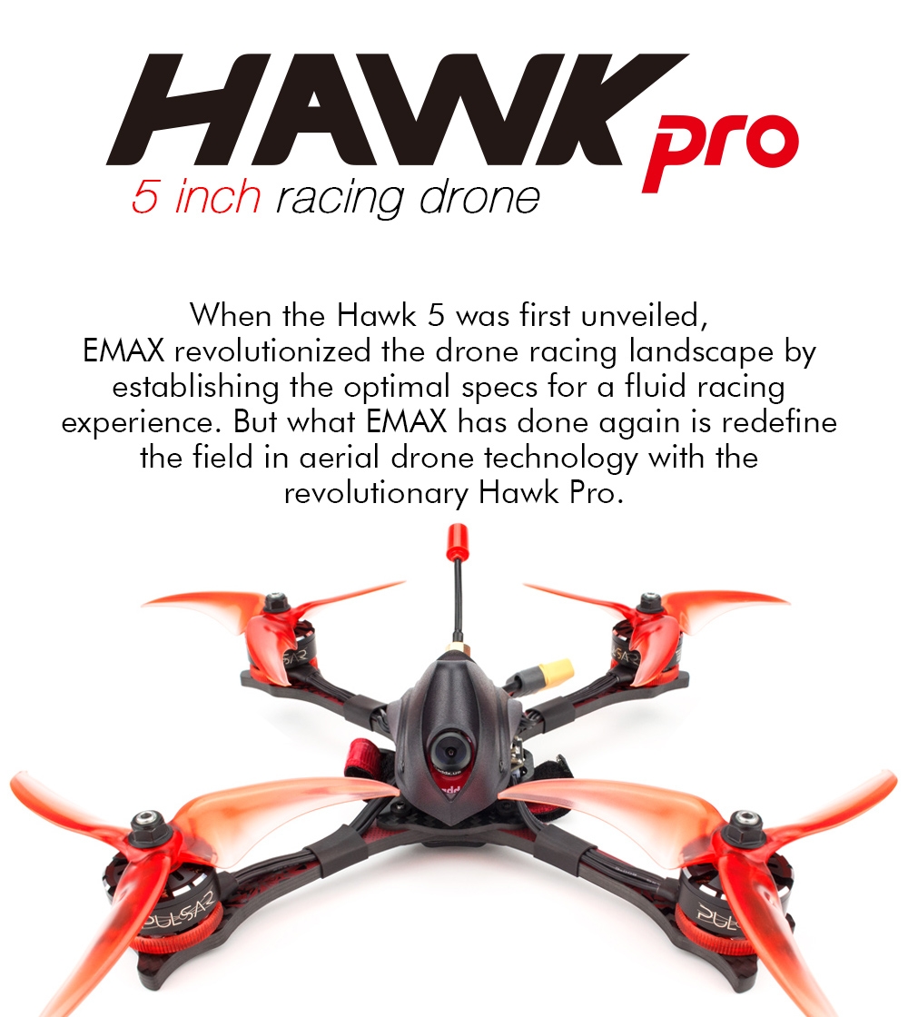 EMAX Hawk Pro 5 Inch 4S/6S FPV Racing Drone PNP/BNF F405 FC 35A Blheli_32 ESC Pulsar 2306 1700KV/2400KV Motor CADDX Ratel Cam 25-200mW VTX