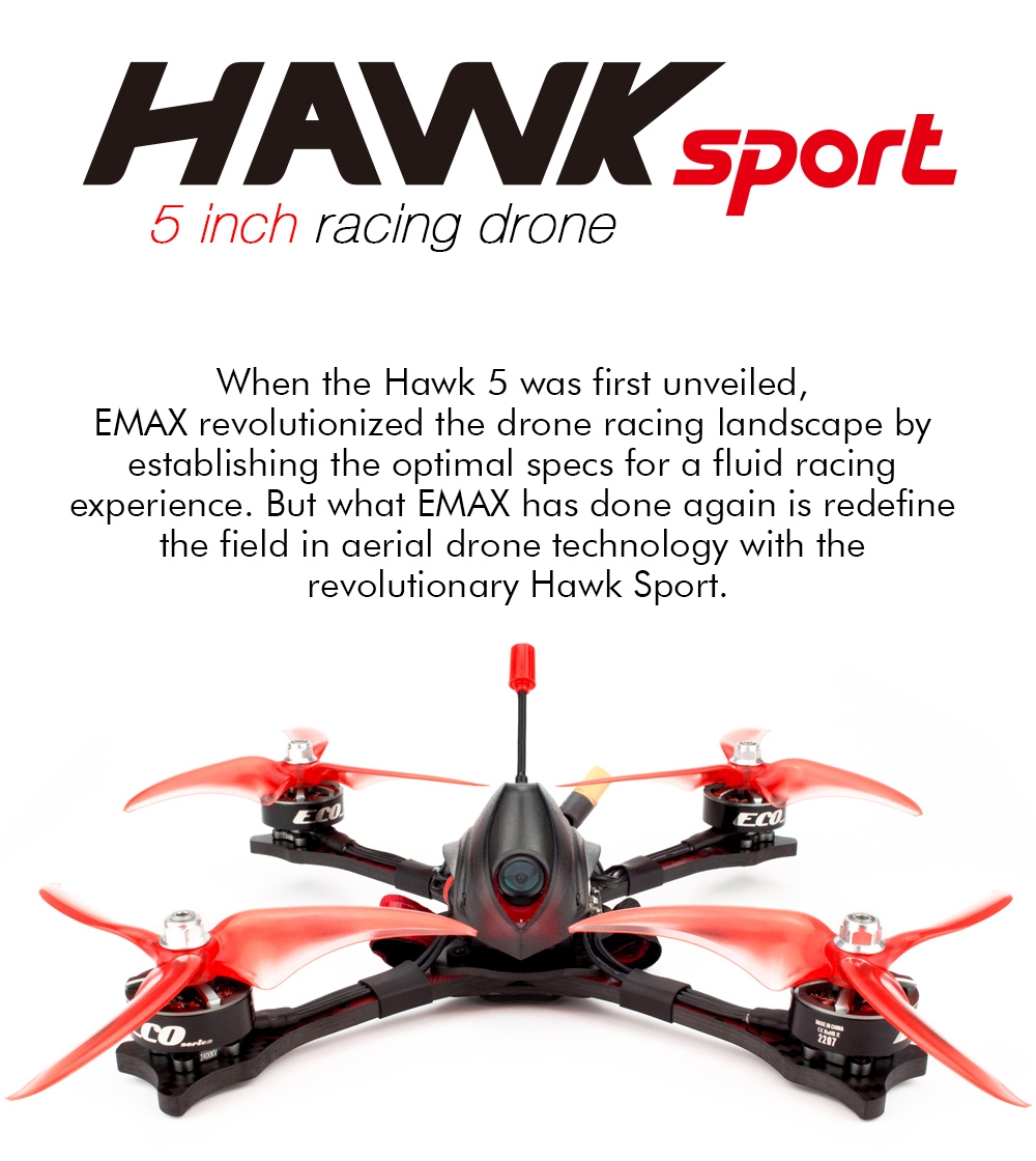 EMAX Hawk Sport 5 Inch 4S/6S FPV Racing Drone BNF/PNP F405 FC 35A Blheli_32 ESC ECO2207 1700KV/2400KV CADDX Turbo Micro F2 25-200mW VTX