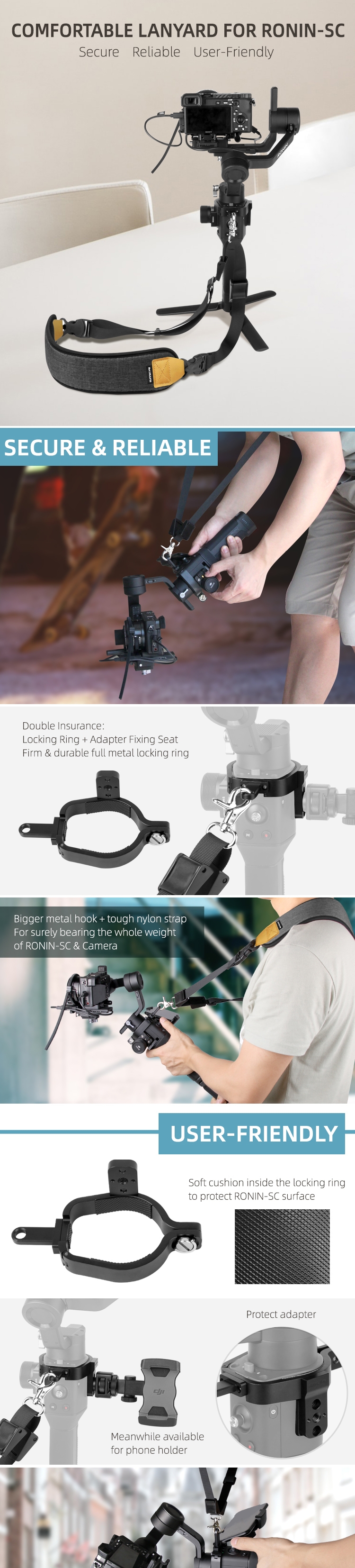 DJI Ronin-SC Accessories Hanger Rope Buckle Lanyard Strap Neck Belt Sling Clasp for Handheld Gimbal Stabilizer