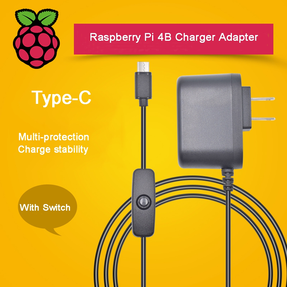XIAO R 5V 3A Type-C US/EU Plug Power Charger Adapter With Switch For Raspberry Pi 4B