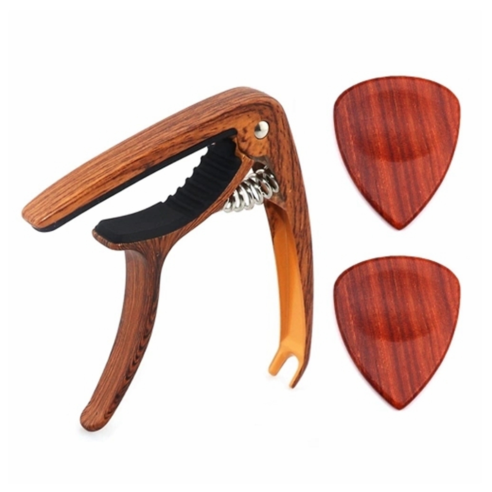 Metal Guitar Capo with Pin Puller/2pcs Wooden Picks for Acoustic Folk Classic Guitar Ukulele