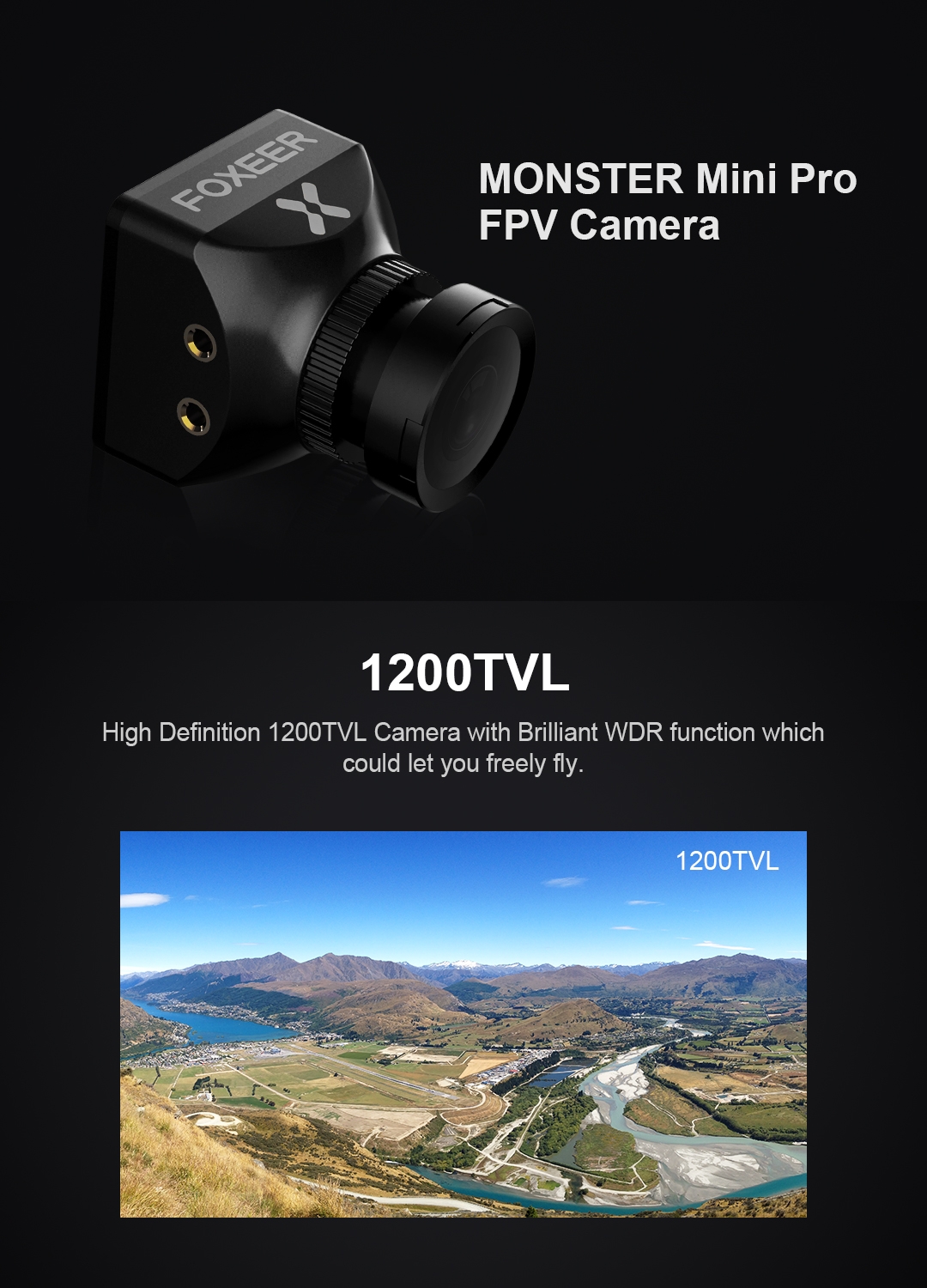 Foxeer Monster Mini Pro 1/2.9" CMOS 1.8/2.5mm 1200TVL 16:9 PAL/NTSC Switchable WDR FPV Camera