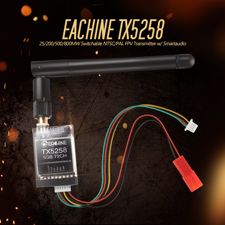 Eachine TX5258 5.8G 72CH 25/200/500/800mW Switchable FPV Transmitter Support OSD Configuring Smartaudio